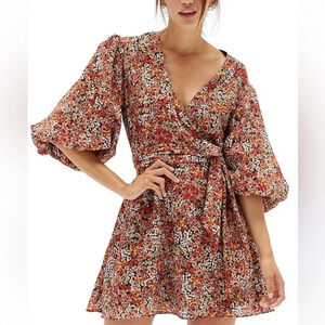 MINKPINK Multicolor Floral Wrap Mini Dress